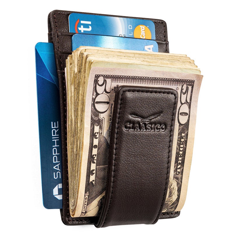 Claasico Money Clip Leather Wallet For Men Slim Front Pocket RFID Blocking with Super Strong Magnetic - Image 1